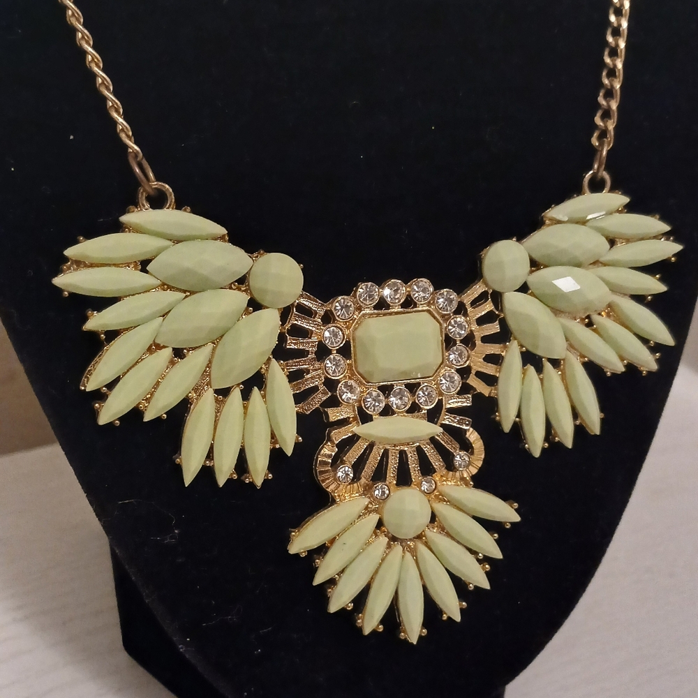 Elegant Gold and Pastel Green Statement Necklace